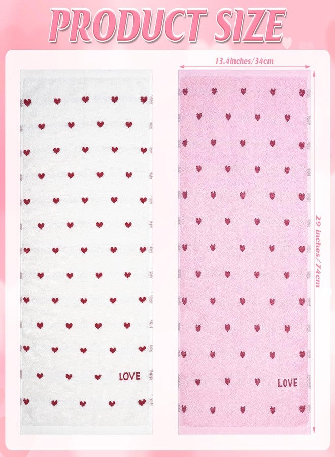 Hallswl 2pcs Valentine's Day Hand Towels Red Pink Hearts Embroidered Towel for Bath Cotton Soft Bathroom Kitchen Valentine's Day Decorative Set for Drying Cleaning Cooking Holiday Decor Gift,14 x 29 Inch - Image 2