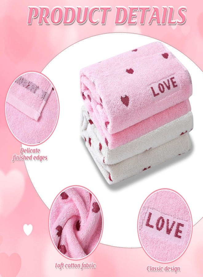 Hallswl 2pcs Valentine's Day Hand Towels Red Pink Hearts Embroidered Towel for Bath Cotton Soft Bathroom Kitchen Valentine's Day Decorative Set for Drying Cleaning Cooking Holiday Decor Gift,14 x 29 Inch - Image 3
