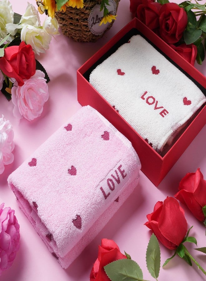 Hallswl 2pcs Valentine's Day Hand Towels Red Pink Hearts Embroidered Towel for Bath Cotton Soft Bathroom Kitchen Valentine's Day Decorative Set for Drying Cleaning Cooking Holiday Decor Gift,14 x 29 Inch - Image 4