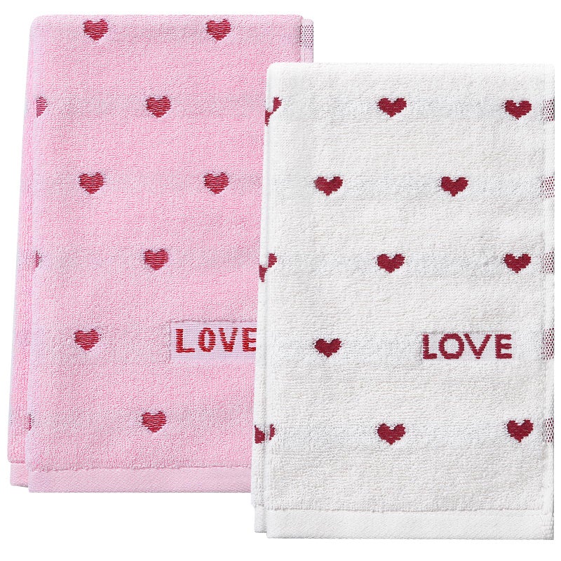 Hallswl 2pcs Valentine's Day Hand Towels Red Pink Hearts Embroidered Towel for Bath Cotton Soft Bathroom Kitchen Valentine's Day Decorative Set for Drying Cleaning Cooking Holiday Decor Gift,14 x 29 Inch - Image 1
