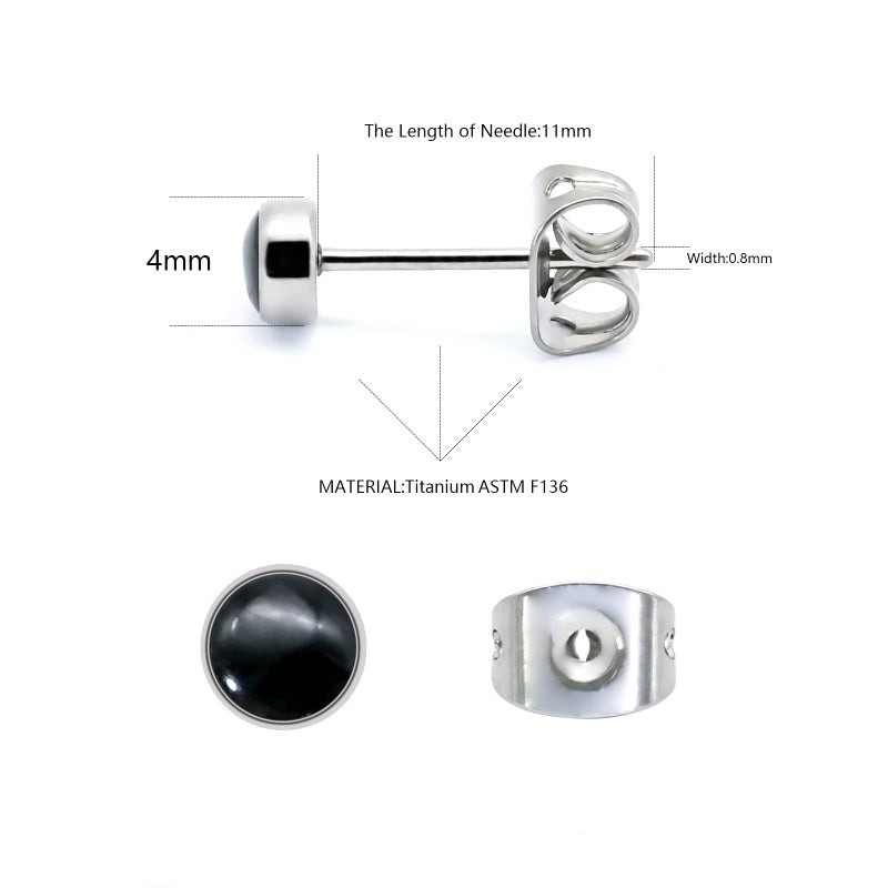 BLISI Women Earrings, Titanium Stud Earrings for Women Earrings 4mm Black Onyx Earrings Natural Stone Gemstones Hypoallergenic Earring No Nickel Earrings for Women Sensitive Ears Spring Easter Jewelry - Image 2