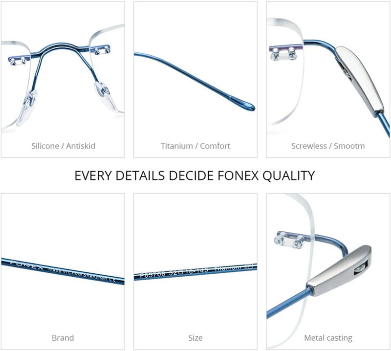 FONEX Titanium Glasses Frame,Rimless Frameless Optical Eyewear Eyeglasses for Men and Women F85634 - Image 3
