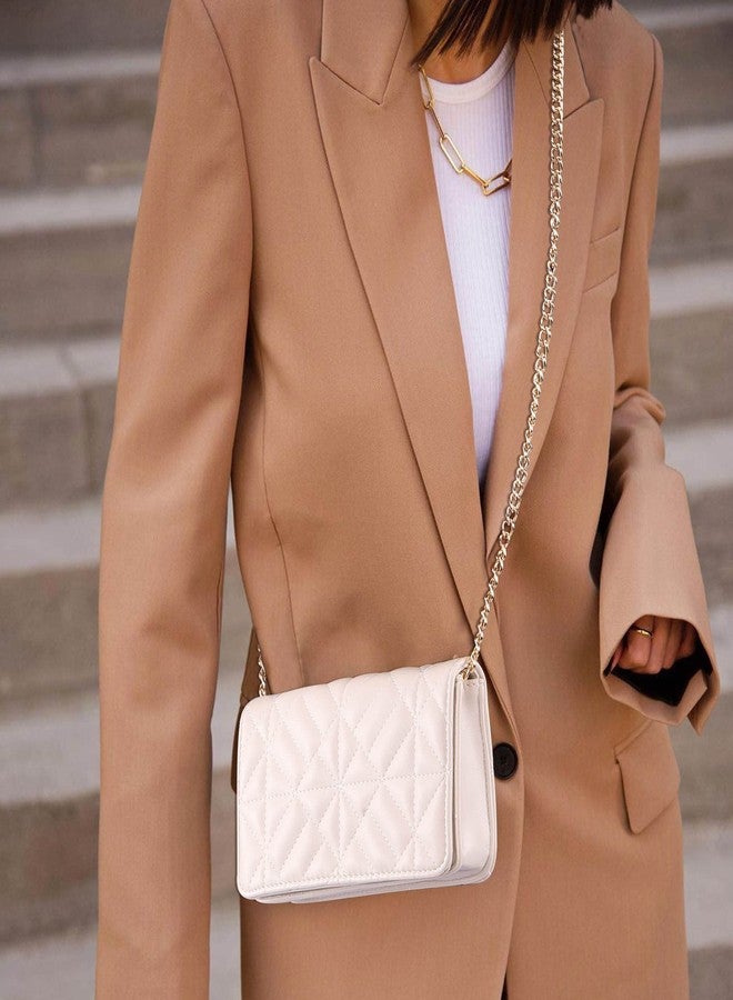 FALETO Small Quilted Crossbody Bags for Women Creamy White Shoulder Bag Clutch Purses Designer Handbags Satchel Evening Party Bag with Gold Chain Faux Leather Trendy Mini Club Purse Wallet - Image 2