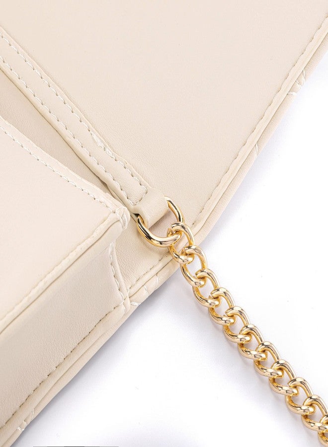FALETO Small Quilted Crossbody Bags for Women Creamy White Shoulder Bag Clutch Purses Designer Handbags Satchel Evening Party Bag with Gold Chain Faux Leather Trendy Mini Club Purse Wallet - Image 5