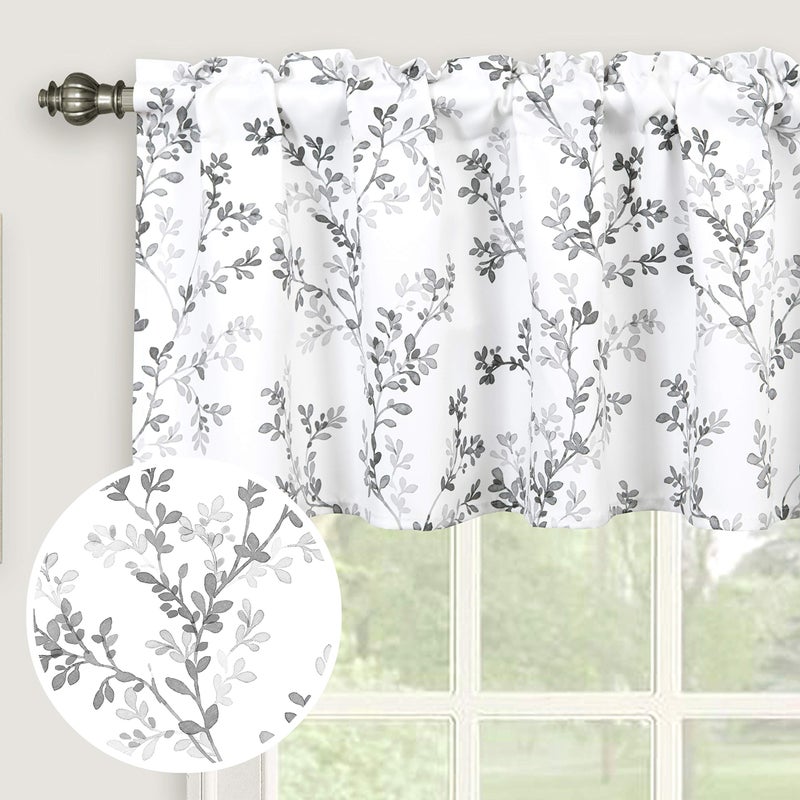 Inselnwald Gray Floral Valance Watercolor Botanical Flowers Leaves Printed Valances for Windows Rod Pocket Window Treatments Valances for Kitchen Cafe Living Bathroom 52 Inch by 18 Inch Gray
