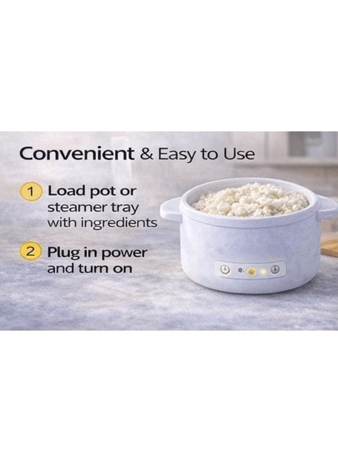 Denx 2 in 1 Mini Electric Cooker 700W Rice Cooker Steamer 2L Non Stick Ceramic Pot Portable Multi Cooker Compact Kitchen Appliance for Rice Soup Noodles Steaming Food Home Use DX1769 - Image 4