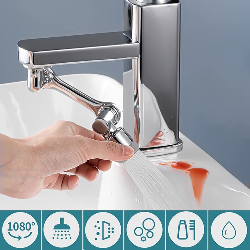 HEVASNEK 1080Stainless Steel Swivel Faucet Aerator Rotatable MultiFunctional Extension Faucet Faucet Extender for Taps Tap Extender for Kitchen Sink 2 Modes Splash Extension Faucet - Image 4