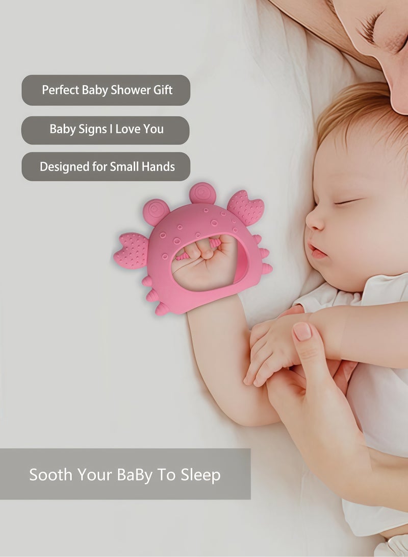 REVEX Baby Teething Toys, Silicone Teethers for Babies 0-6 Months Anti Dropping Hand Teether, Infant Baby Chew Toys for Teething Relief for Newborn Soon-to-be Mothers(Pink,Crab) - Image 2
