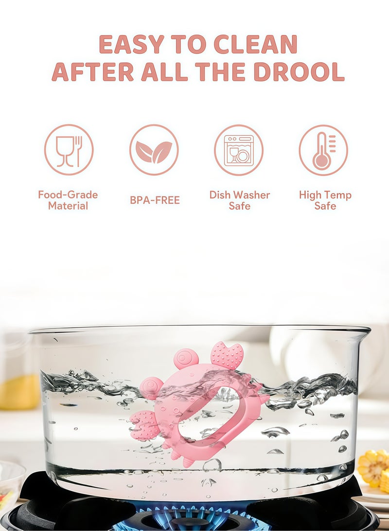 REVEX Baby Teething Toys, Silicone Teethers for Babies 0-6 Months Anti Dropping Hand Teether, Infant Baby Chew Toys for Teething Relief for Newborn Soon-to-be Mothers(Pink,Crab) - Image 4