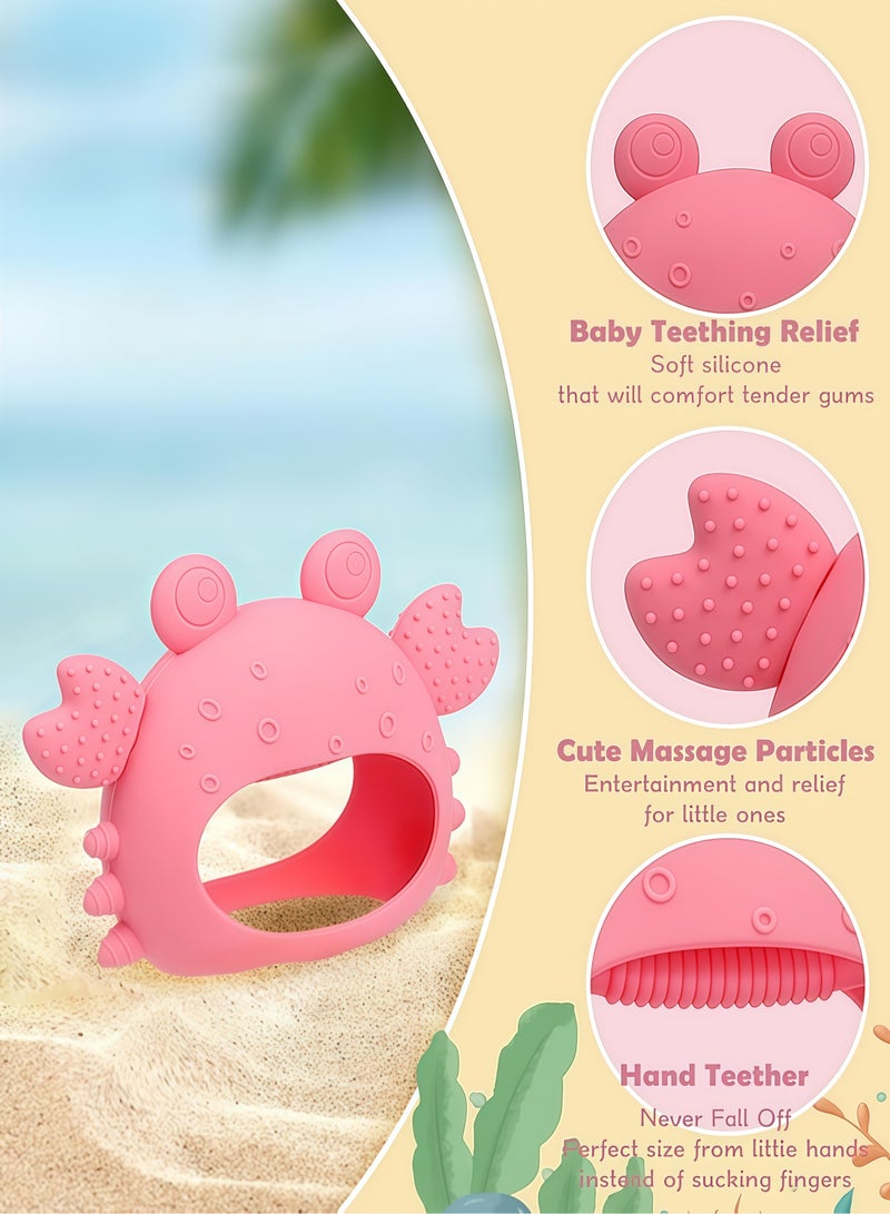 REVEX Baby Teething Toys, Silicone Teethers for Babies 0-6 Months Anti Dropping Hand Teether, Infant Baby Chew Toys for Teething Relief for Newborn Soon-to-be Mothers(Pink,Crab) - Image 5