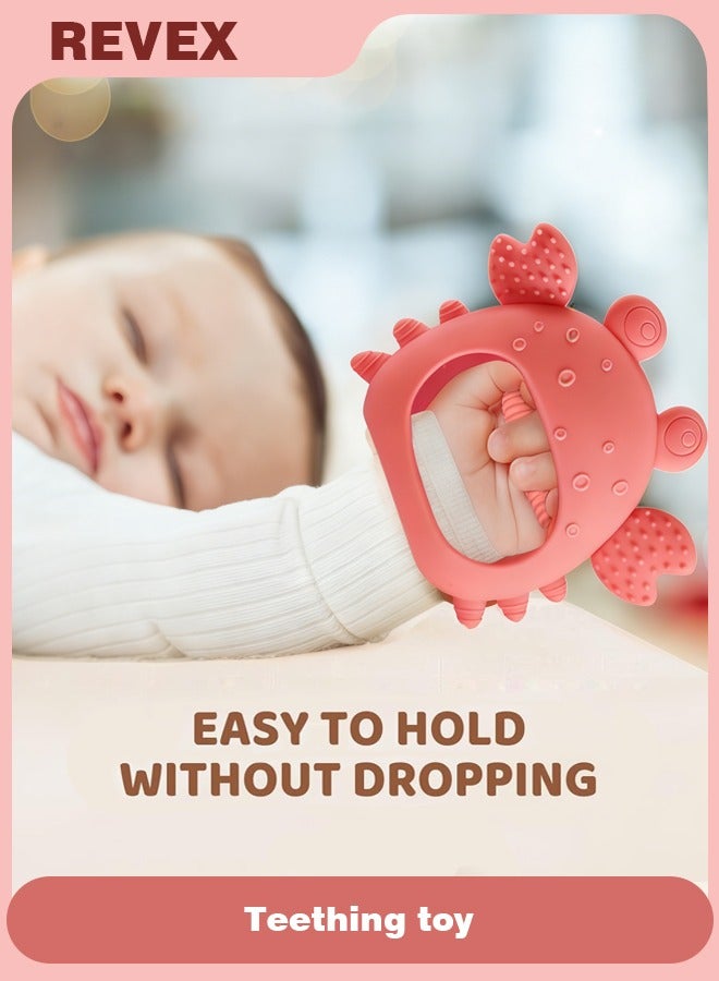 REVEX Baby Teething Toys, Silicone Teethers for Babies 0-6 Months Anti Dropping Hand Teether, Infant Baby Chew Toys for Teething Relief for Newborn Soon-to-be Mothers(Pink,Crab) - Image 1
