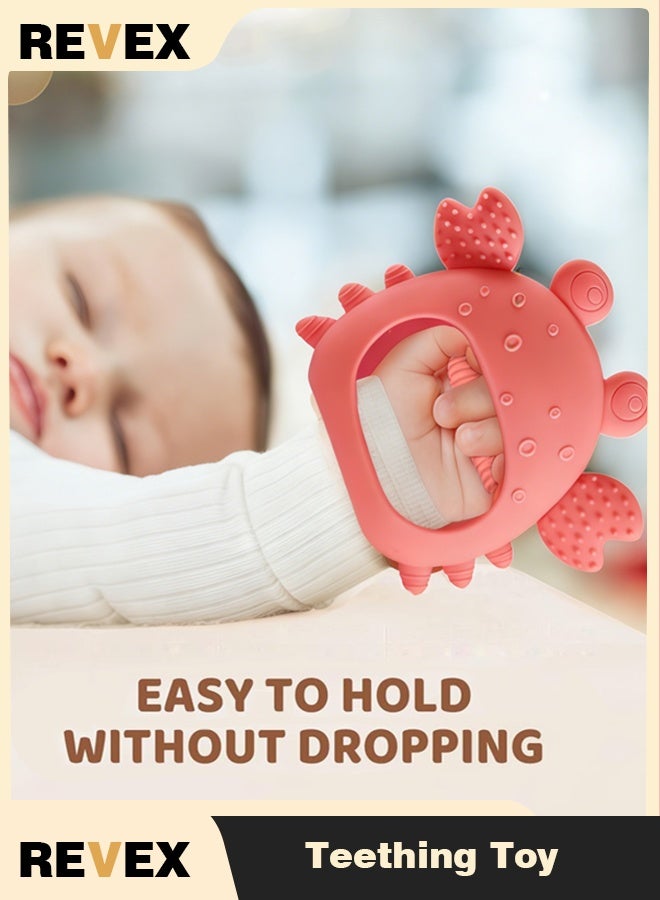REVEX Baby Teething Toys, Silicone Teethers for Babies 0-6 Months Anti Dropping Hand Teether, Infant Baby Chew Toys for Teething Relief for Newborn Soon-to-be Mothers(Pink,Crab) - Image 1
