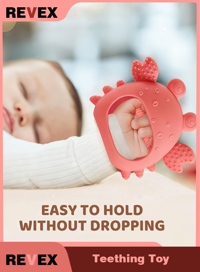 REVEX Baby Teething Toys, Silicone Teethers for Babies 0-6 Months Anti Dropping Hand Teether, Infant Baby Chew Toys for Teething Relief for Newborn Soon-to-be Mothers(Pink,Crab) - Image 1