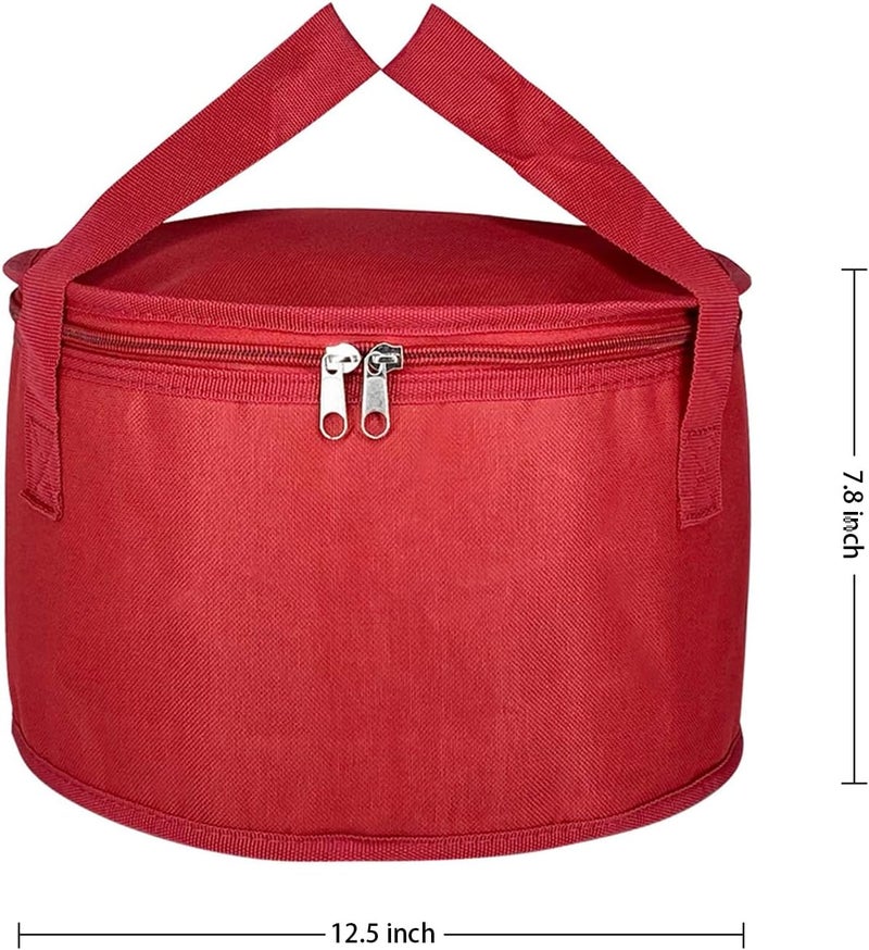 Yalin 2 Pack 12.5X7.8 Inch Round Lunch Bags, Insulated Thermal Pastry and Pie Carrier, Reusable Cake Cooler and Casserole Carrier Bags for Potluck, Picnics Food Delivery (Red Color) - Image 4