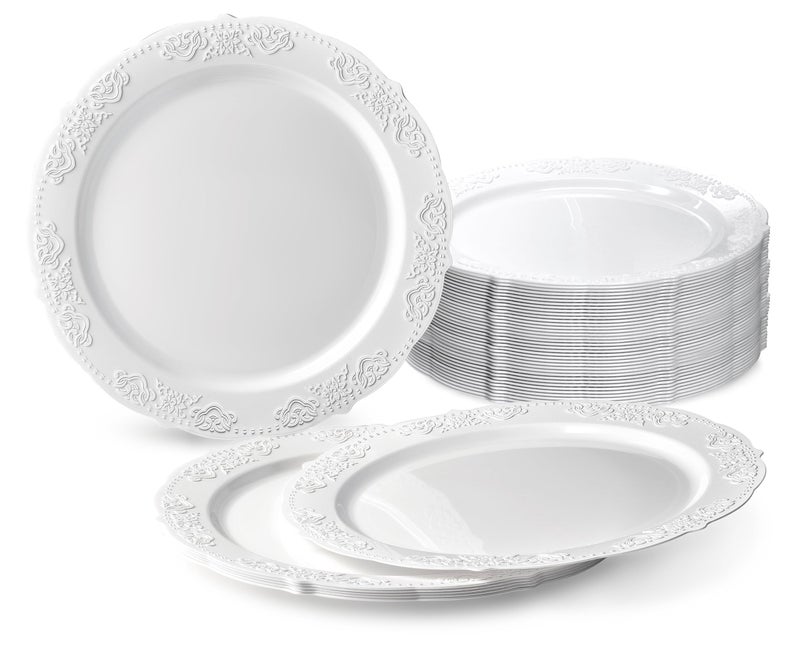OCCASIONS FINEST PLA "" OCCASIONS "" 40 Plates Pack  Vintage Party Disposable Wedding Party Plastic Plates (7.5'' Appetizer/Dessert Plate  Portofino in White) - Image 1