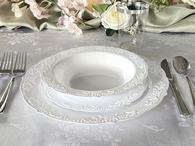 OCCASIONS FINEST PLA "" OCCASIONS "" 40 Plates Pack  Vintage Party Disposable Wedding Party Plastic Plates (7.5'' Appetizer/Dessert Plate  Portofino in White) - Image 5