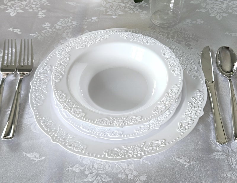 OCCASIONS FINEST PLA "" OCCASIONS "" 40 Plates Pack  Vintage Party Disposable Wedding Party Plastic Plates (7.5'' Appetizer/Dessert Plate  Portofino in White) - Image 3