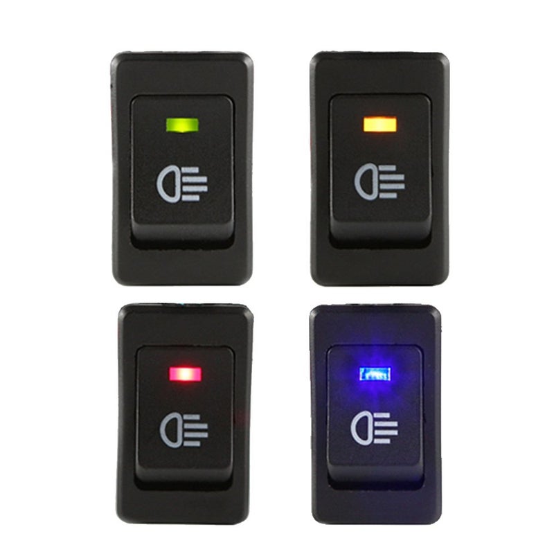ESUPPORT Car Blue Red Green Yellow LED Fog Light Toggle Rocker Switch 4Pin 12V 35A ON Off Bright Rear Front