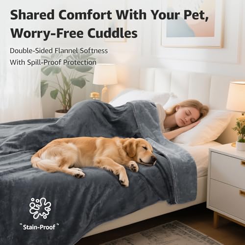 LOOBANI Waterproof Blanket for Bed: Reversible Soft Flannel Twin Bed Blanket 60" x 80", Leakproof Throw Spill-Proof Dog Pet Blanket for Couch Cover, Movie Time, Camping, Travel, Grey - Image 2
