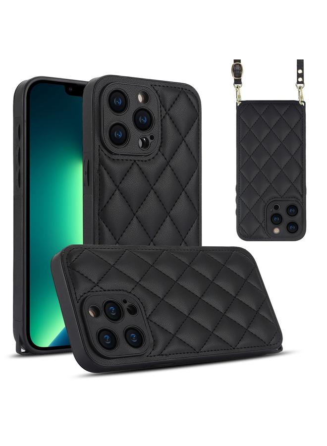 زبون جراب لهاتف iPhone 13 Pro Max جراب هاتف بملمس معيني مع حبل مزدوج - Image 1