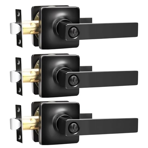 GOBEKOR 3 Pack Matte Black Privacy Door Handles Black Lever Door Handle Interior with Lock Square Privacy Door Levers Black Interior Door Handles Modern DoorHardware - Image 1