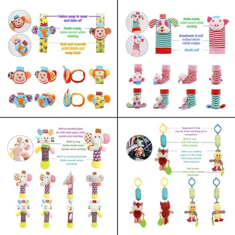 BLOOBLOOMAX Wrist Rattles Foot Finder Rattle Sock Baby Toy,Rattle Toy,Arm Hand Bracelet Rattle,Feet Leg Ankle Socks,Activity Rattle Present Gift for Newborn Infant Babies Boy Girl Bebe (12 Animals) - Image 3