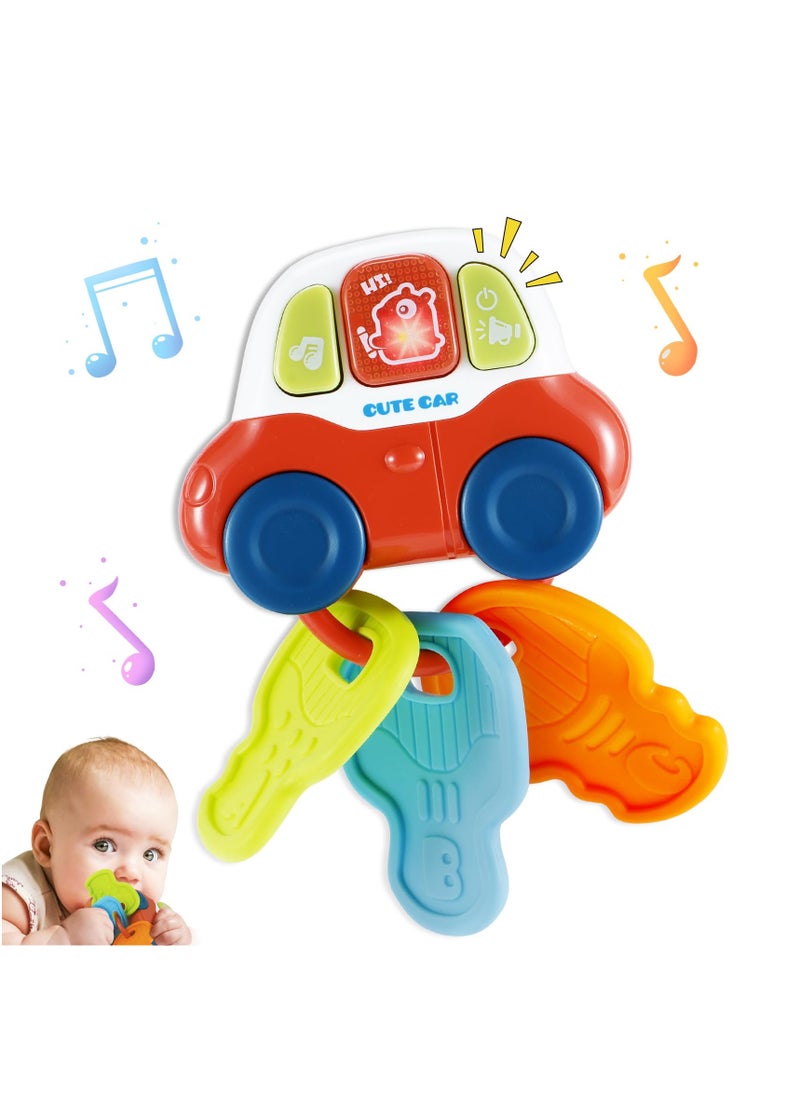SYOSI Baby Sensory Teething Toys Toddler Sensory Learning Car Key Teether Toy with Music and Light Silicone Teethers for Babies Rattling Teething Relief Musical Baby Toys 0-18 Months for Travel BPA Free  - Image 1