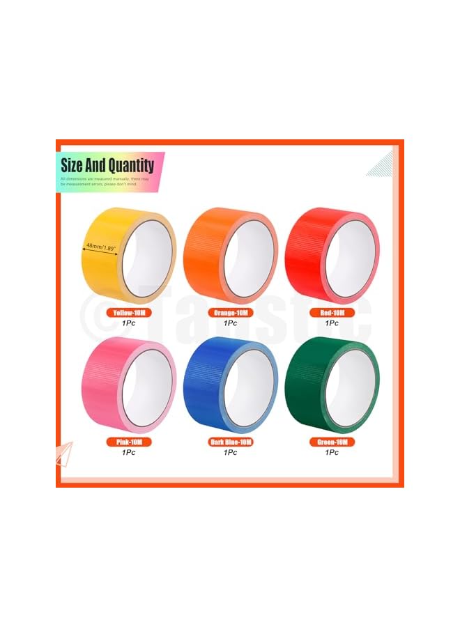 PROMASS promass 6Pcs Colored Duct Tape, 2 Inch x 11 Yards Colored Tape Rolls, Heavy Duty Duct Tape Rainbow Adhesive Tape Waterproof and Tear by Hand for Home School DIY Art  - Image 2