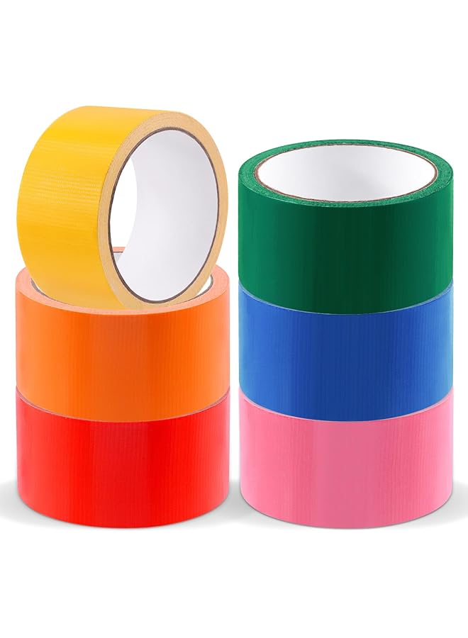 PROMASS promass 6Pcs Colored Duct Tape, 2 Inch x 11 Yards Colored Tape Rolls, Heavy Duty Duct Tape Rainbow Adhesive Tape Waterproof and Tear by Hand for Home School DIY Art  - Image 1