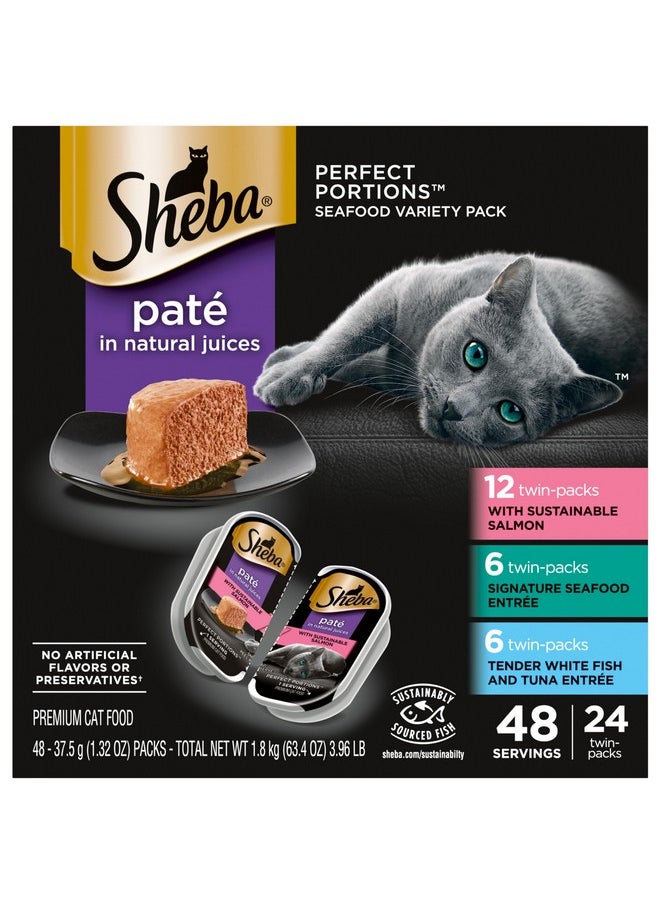 Sheba Sheba Perfect Portions Wet Cat Food Pate With Sustainable Salmon, Signature Seafood Entree, and Tender White Fish and Tuna Entree Variety Pack, 2.6 oz. Twin Pack Trays (24 Count, 48 Servings)  - Image 1