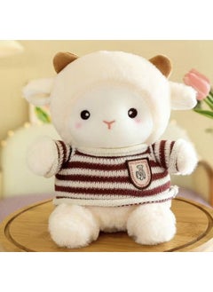 Cute Lamb Plush Toy Soothing Doll Birthday Gift for Girls Wear Striped Sweater Lamb