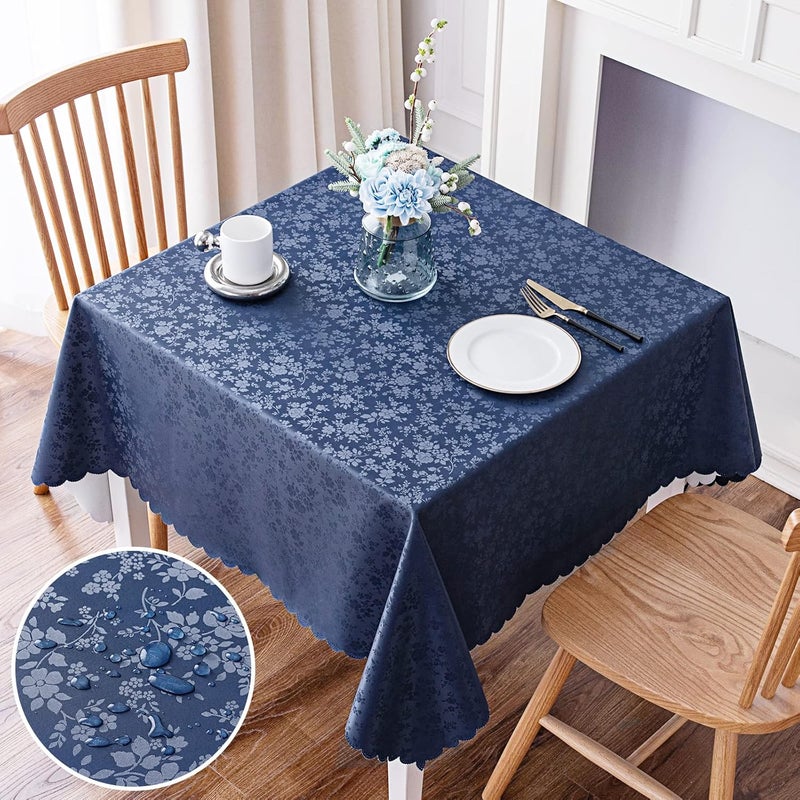 Smiry Square Table Cloth, Waterproof Heavy Duty Vinyl Tablecloths, Wipeable Washable Table Cover for Kitchen and Dining Room (Navy Blue, 54" X 54") - Image 1