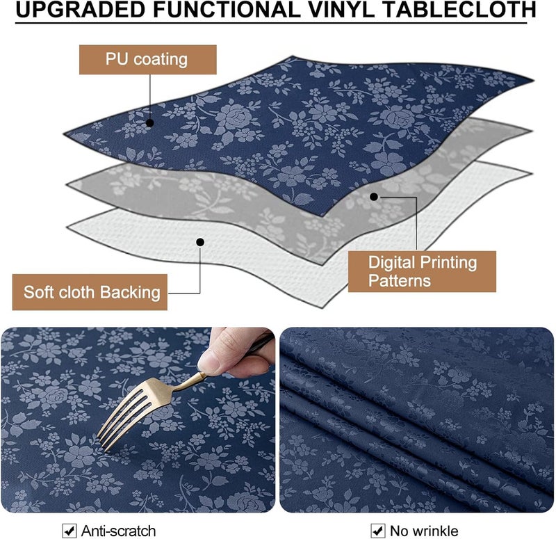 Smiry Square Table Cloth, Waterproof Heavy Duty Vinyl Tablecloths, Wipeable Washable Table Cover for Kitchen and Dining Room (Navy Blue, 54" X 54") - Image 2