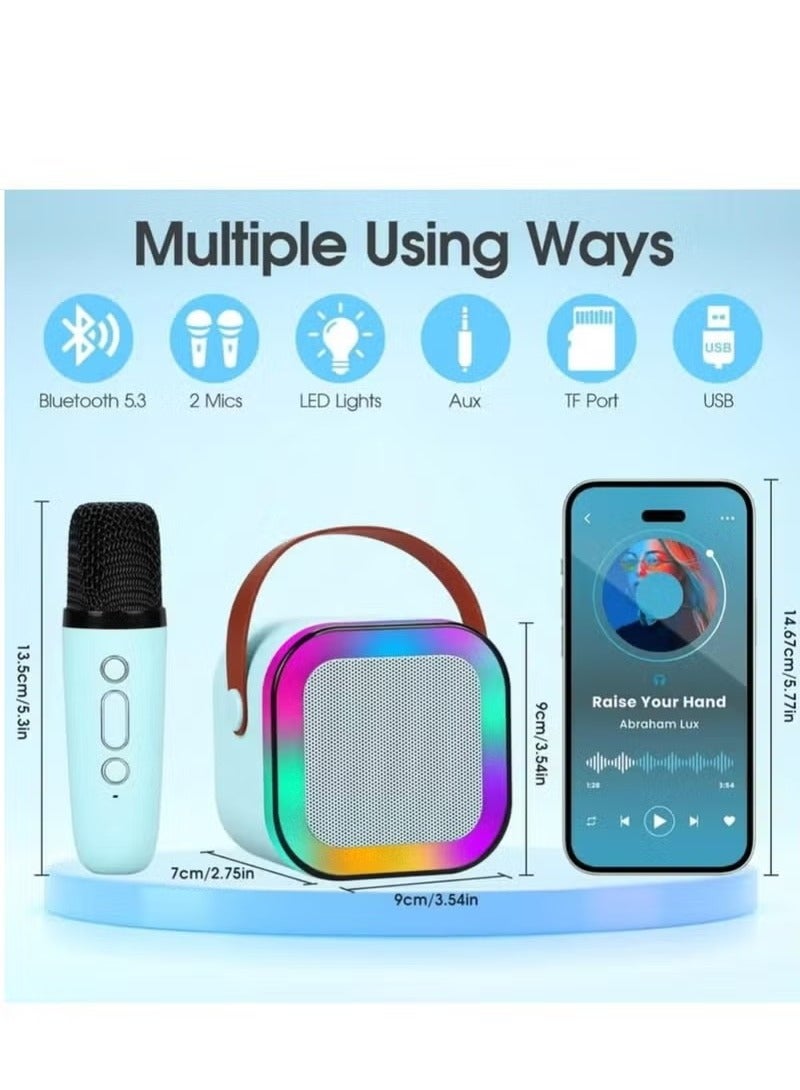 Karaoke Machine for Kids, Mini Portable Bluetooth Karaoke Speaker with 2 Wireless Mics and led Colorful Lights for Kids Adults, Gifts Toys for Girls Boys Family Home Party blue color  - Image 5