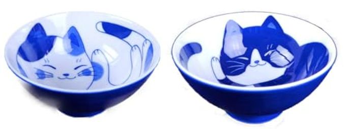 Mino Ware Minorutouki Cat Design "NEKOCHIGURA" Rice Bowl MIKE & HACHIWARE Small Size 2 pattern set 4.6H2.4in 6.63oz Made in Japan - Image 1