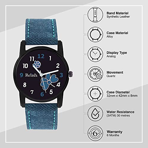 Relish Women's Flower Design Casual Analog Watch with PU Leather Strap ( Blue ) - Image 2