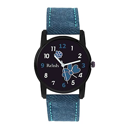 Relish Women's Flower Design Casual Analog Watch with PU Leather Strap ( Blue ) - Image 1