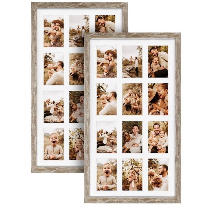 12 Opening 4x6 Distressed White Collage Picture Frames Set of 2 Multiple Frames for Displaying 6x4 Photos with Mat