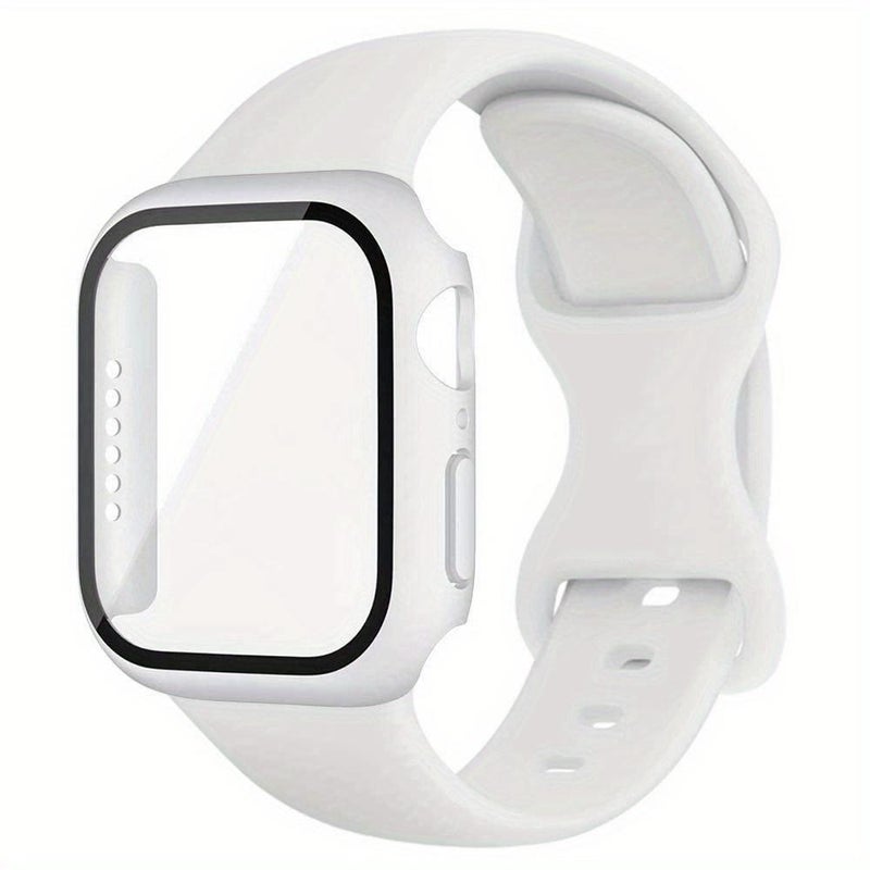 erorex For Apple Watch Series 10 46Mm Butterfly Buckle Silicone Watch Band With Film Integrated Pc Cover(White) - Image 1