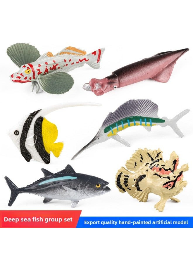 Marine Animal Model Simulation Tuna Mavis Green Fin Squid Deep Sea Fish Children's Early Education Cognition-Colour:Jct【py】mini Dolphin 6-style Set