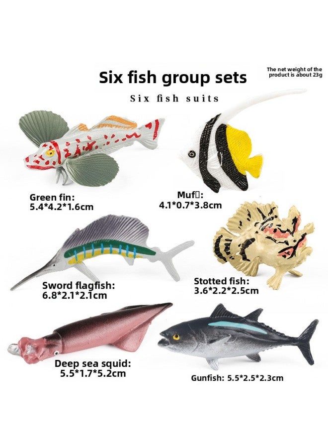 Marine Animal Model Simulation Tuna Mavis Green Fin Squid Deep Sea Fish Children's Early Education Cognition-Colour:Jct【py】mini Dolphin 6-style Set