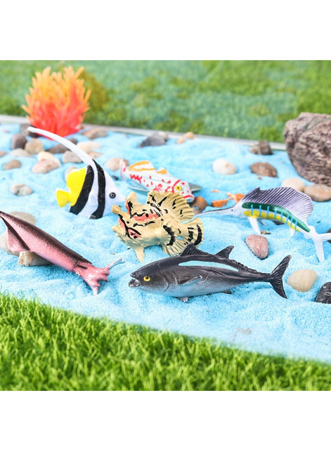 Marine Animal Model Simulation Tuna Mavis Green Fin Squid Deep Sea Fish Children's Early Education Cognition-Colour:Jct【py】mini Dolphin 6-style Set