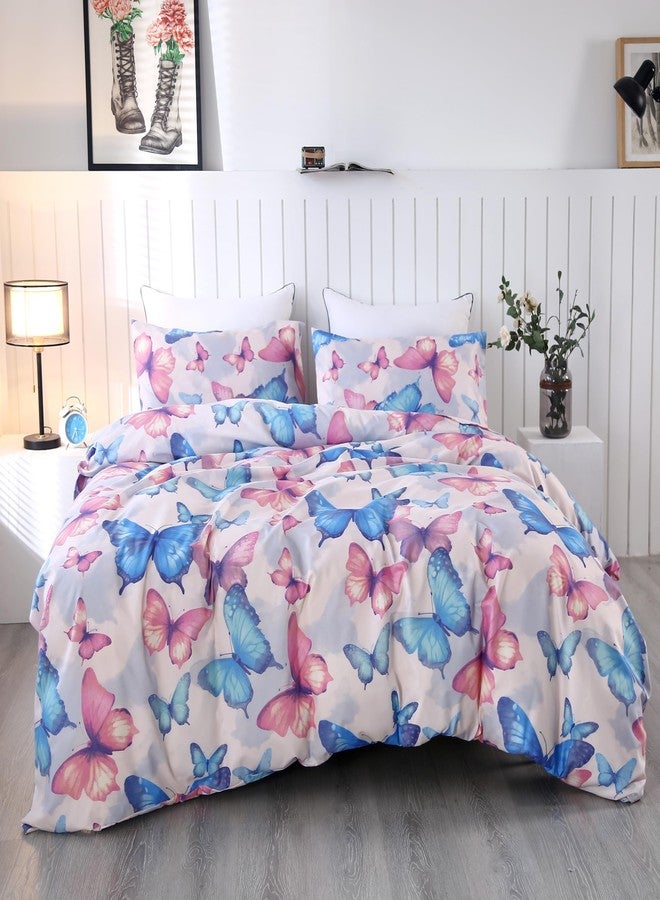 SDIII Colorful Butterfly Duvet Cover Twin with 2 Pillowcases, Not Including Comforter Inside, Soft Microfiber Butterfly Bedding for Girls Kids Teens - Image 1