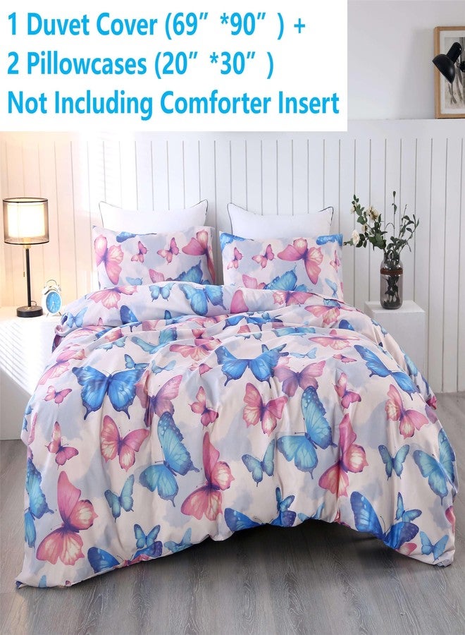 SDIII Colorful Butterfly Duvet Cover Twin with 2 Pillowcases, Not Including Comforter Inside, Soft Microfiber Butterfly Bedding for Girls Kids Teens - Image 2