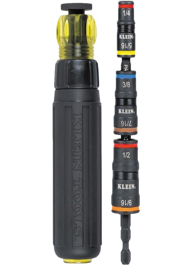 كلاين تولز مفك صدمات من Klein Tools، مجموعة مقابس صدمات SAE 7 في 1 بمقبض سقاطة، مقبس قلاب بمقاسات مفك صواميل 1/4 و5/16 و3/8 و7/16 و1/2 و9/16 بوصة وحامل بت 1/4 بوصة - Image 1