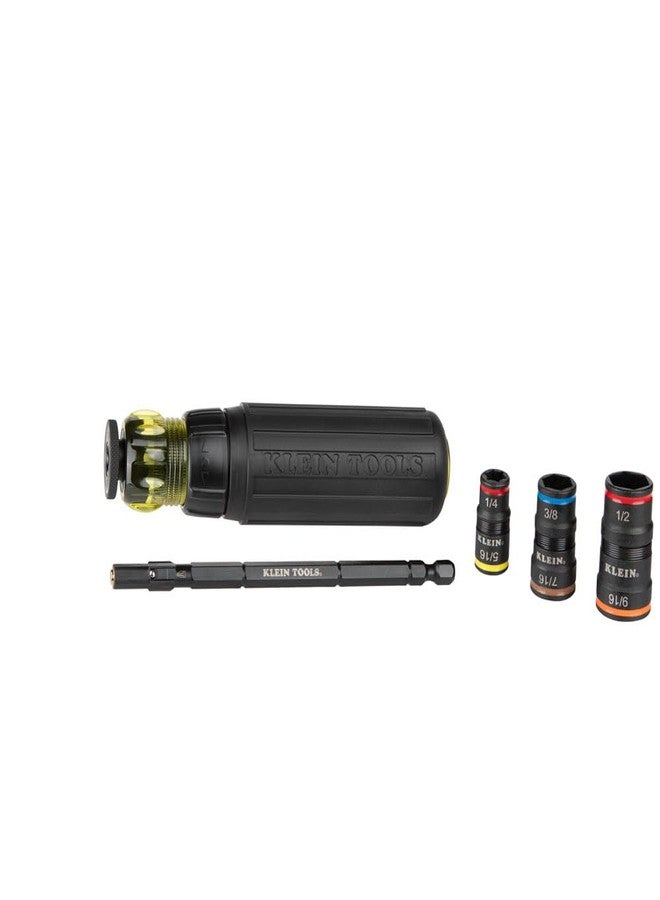 كلاين تولز مفك صدمات من Klein Tools، مجموعة مقابس صدمات SAE 7 في 1 بمقبض سقاطة، مقبس قلاب بمقاسات مفك صواميل 1/4 و5/16 و3/8 و7/16 و1/2 و9/16 بوصة وحامل بت 1/4 بوصة - Image 2