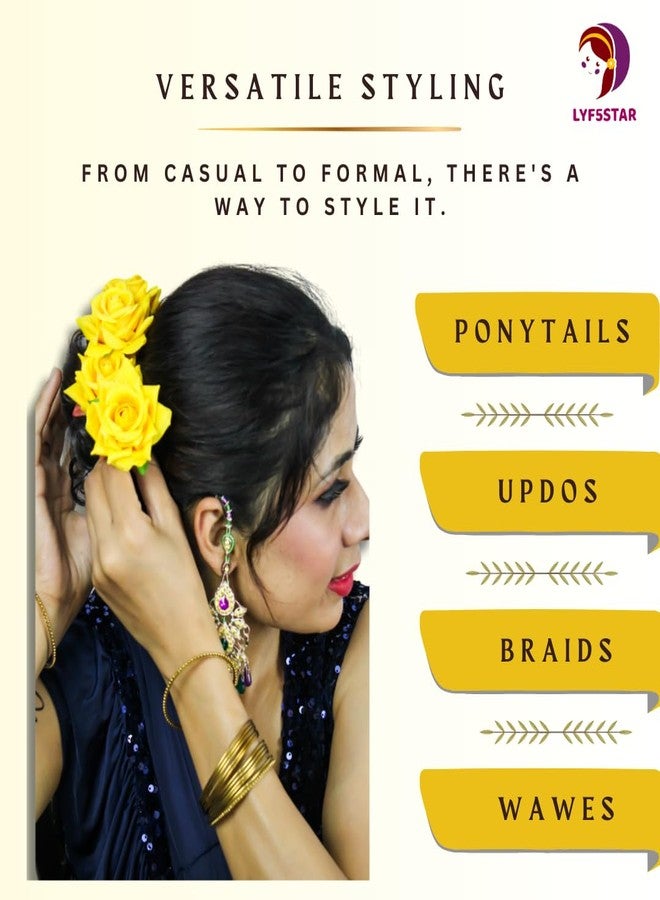 LYF5STAR Handmade Artificial Yellow Rose Flower Tiktok Hairpin | Bridal Hair Accessories | Artificial Yellow Rose Hair pin | Stylish and Elegant Hair Accessories for Women & Girls | Pack of 2 - Image 4