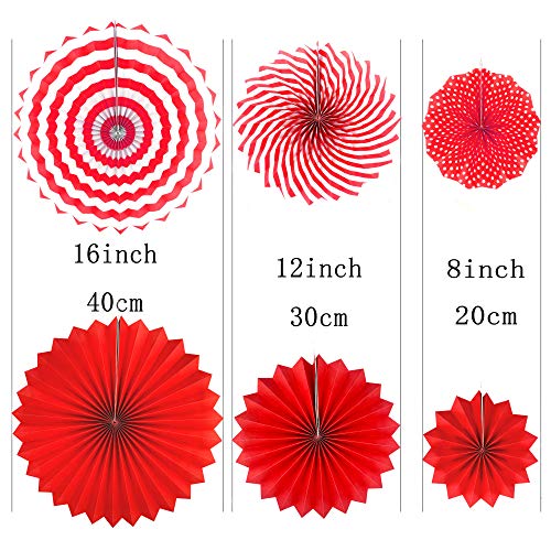 AKIO CRAFT Red Hanging Paper Fans Decorations - 12pc, Party Photobooth Props, Festive Elegance, Paper, Hanging, 12 Count - Image 2