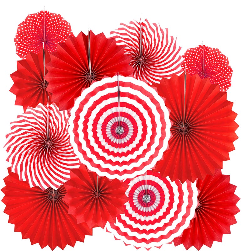 AKIO CRAFT Red Hanging Paper Fans Decorations - 12pc, Party Photobooth Props, Festive Elegance, Paper, Hanging, 12 Count - Image 5