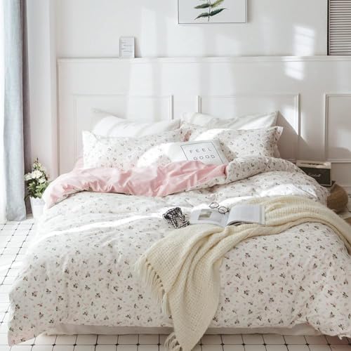 TISPLR Floral Comforter Set Queen Soft Bedding Comforter Set 3 Pieces Garden Style Pink Flower Print Botanical Flowers Comforter Set for All Seasons 1 Comforter and 2 Pillowcases (Floral, Queen) - Image 1